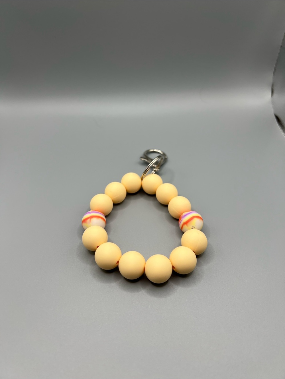Peach Beaded Keychain with Accent Striped Beads - Handmade - K0245C